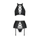 Комплект из эко-кожи с имитацией шнуровки Passion NANCY SET S/M black, топ, трусики, пояс для чулок
