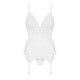 Сатиновый кружевной корсет Obsessive 810-COR-2 babydoll & thong L/XL, белый, корсет, танга