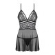 Эротический кружевной комплект с сеточкой Obsessive 838-BAB-1 babydoll & thong black XXL, черный, пе