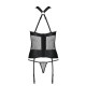 Сетчатый комплект корсет с халтером, съемные подвязки и трусики Passion AMANDA CORSET 2XL/3XL black