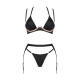 Комплект белья Obsessive Selinne 3-pcs set XL/2XL Black, бюстгальтер, стринги пояс для чулок