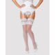 Чулки под пояс с широким кружевом Obsessive 810-STO-2 stockings S/M, белые