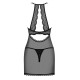Прозрачная сорочка с открытой грудью Obsessive Pearlove chemise & thong black S/M, трусики