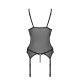 Корсет с подвязками и ажурным лифом Passion CHRISTA CORSET S/M, black, стринги в комплекте