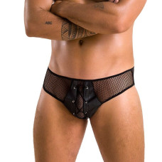 Мужские трусы со шнуровкой Passion 035 SLIP RICHARD L/XL Black, экокожа, сетка