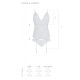Корсет с пажами, трусики с ажурным декором и открытым шагом Passion URSULA CORSET S/M, white
