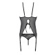Корсет с пажами, трусики с ажурным декором и открытым шагом Passion URSULA CORSET S/M, black