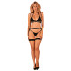 Комплект белья Obsessive Selinne 3-pcs set XS/S Black, бюстгальтер, стринги пояс для чулок