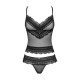 Полупрозрачный набор с украшениями Obsessive Ivannes top & thong S/M, черный, топ и танга