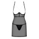 Прозрачная сорочка с открытой грудью Obsessive Pearlove chemise & thong black S/M, трусики