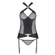Сетчатый комплект корсет с халтером, съемные подвязки и трусики Passion AMANDA CORSET 2XL/3XL black