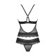 Полупрозрачный набор с украшениями Obsessive Ivannes top & thong S/M, черный, топ и танга