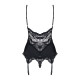 Сатиновый кружевной корсет Obsessive 810-COR-1 babydoll & thong S/M, черный, корсет, танга