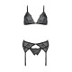 Комплект с открытым доступом Passion DELIENA SET XXL/XXXL black, лиф, стринги, пояс для чулок