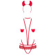 Эротический костюм чертика из стреп Obsessive Evilia teddy red L/XL, боди, чокер, накладки на соски,