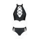Комплект из эко-кожи Passion NANACY BIKINI XXL/XXXL, black, бра и трусики с имитацией шнуровки
