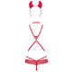 Эротический костюм чертика из стреп Obsessive Evilia teddy red S/M, боди, чокер, накладки на соски, 