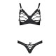 Комплект Passion CELINE BIKINI 2XL/3XL black открытый бра с лентами стринги со шнуровкой, экокожа