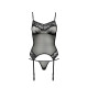 Корсет с пажами Passion MELANIA CORSET L/XL, black, трусики, полупрозрачный