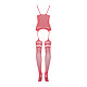 Бодистокинг Obsessive Bodystocking F214 red S/M/L, имитация корсета и чулок на подвязках