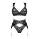 Комплект белья Obsessive Donna Dream 3-pcs set M/L Black, бюстгальтер, стринги, пояс для чулок