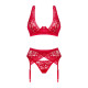 Комплект белья Obsessive Lacelove cupless 3-pcs set M/L Red, бюстгальтер, стринги, пояс для чулок