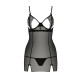 Прозрачная сорочка приталенная Passion QUENTRIS CHEMISE XXL/XXXL, black, трусики