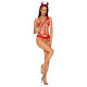 Эротический костюм чертика из стреп Obsessive Evilia teddy red S/M, боди, чокер, накладки на соски, 