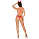 Эротический костюм чертика из стреп Obsessive Evilia teddy red S/M, боди, чокер, накладки на соски, 