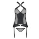 Сетчатый комплект корсет с халтером, съемные подвязки и трусики Passion AMANDA CORSET L/XL, black