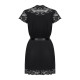 Сатиновый открытый пеньюар на поясе Obsessive 810-PEI–1 peignoir black 2XL/3XL, черный