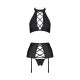 Комплект из экокожи Passion NANCY SET 6XL/7XL black, имитация шнуровки, топ, пояс для чулок