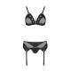 Комплект белья Passion NESSY SET L/XL black, бюстгальтер, пояс для чулок, стринги