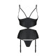 Корсет с открытой грудью Passion JANNIES CORSET L/XL black, стринги в наборе