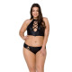 Комплект из экокожи Passion NANACY BIKINI 6XL/7XL black, бра и трусики с имитацией шнуровки