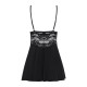 Сатиновый пеньюар с кружевом Obsessive 810-BAB-1 babydoll & thong L/XL, черный, пеньюар, танга
