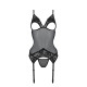 Корсет с подвязками и ажурным лифом Passion CHRISTA CORSET XXL/XXXL, black, стринги в комплекте