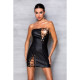 Мини-платье из экокожи Passion CELINE CHEMISE S/M, black, шнуровка, трусики в комплекте