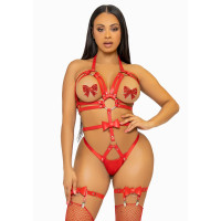 Портупея-тедди из ремней Leg Avenue Studded O-ring harness teddy L Red, экокожа