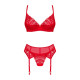 Комплект Obsessive Ingridia 3-pcs set XL/2XL, красный, бюстгальтер, стринги, пояс