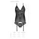 Корсет с пажами, трусики с ажурным декором и открытым шагом Passion URSULA CORSET L/XL, black