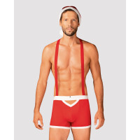 Чоловічий еротичний костюм Санта-Клауса Obsessive Mr Claus 2XL/3XL, боксери на підтяжках, шапочка з 