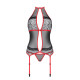 Корсет с пажами Passion SATARA CORSET XXL/XXXL red, стринги, кружево, застежки спереди и сзади