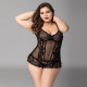 Кружевной корсет JSY «Сексуальная Белла» Plus Size Black, мелкая сетка, гипюр, чашки с косточками