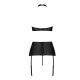 Комплект из экокожи Passion NANCY SET 6XL/7XL black, имитация шнуровки, топ, пояс для чулок