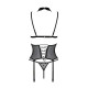 Корсет з відкритими грудьми Passion DOMINICA CORSET S/M black, пажі для панчіх, стрінги