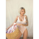 Кружевное боди Leg Avenue Floral lace thong teddy White, шнуровка на груди, one size