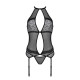 Корсет с пажами Passion SATARA CORSET XXL/XXXL black, стринги, кружево, застежки спереди и сзади