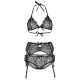 Кружевной комплект со стразами Leg Avenue Bright Lights Rhinestone S (трусики, бра, пояс для чулок)