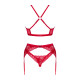 Комплект белья Obsessive Lacelove cupless 3-pcs set M/L Red, бюстгальтер, стринги, пояс для чулок